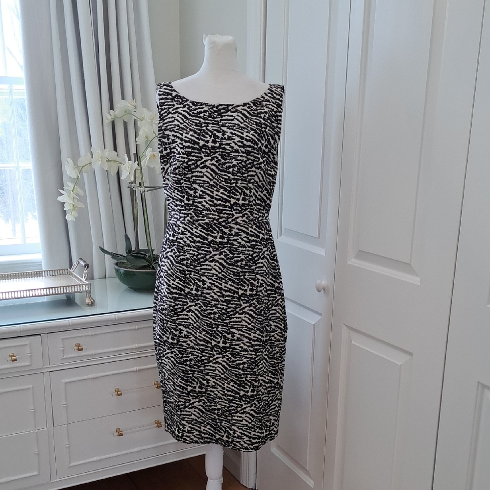 MaxMara Womens‎ Office/Party Black/Ivory Textured Print Pencil Midi Dress S-8